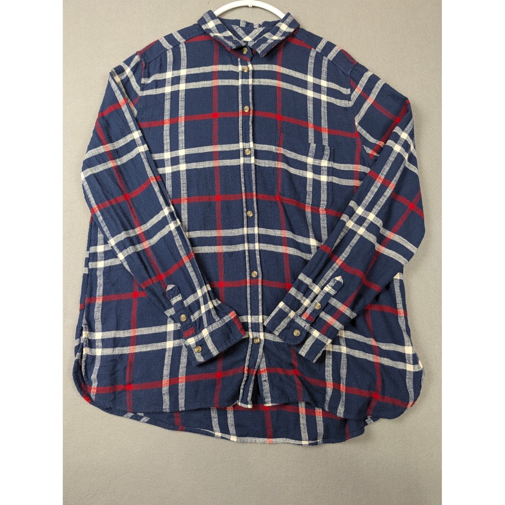 American Eagle Plaid Flannel Shirt XL Navy Blue Red White Boyfriend Fit Cotton